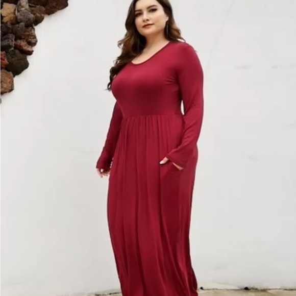 Plus Size Maxi Dress Long Sleeve Empire Waist Size 4XL /26 Burgundy Wine Color - Picture 8 of 11